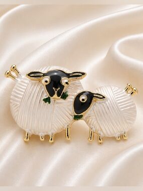Cute White Lamb Sheep Unique Animal Brooch